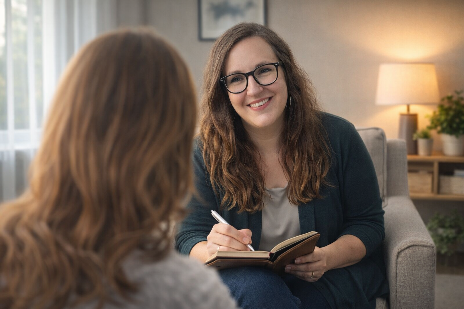 Anne-Cécile Biron en séance, dans son cabinet de thérapie