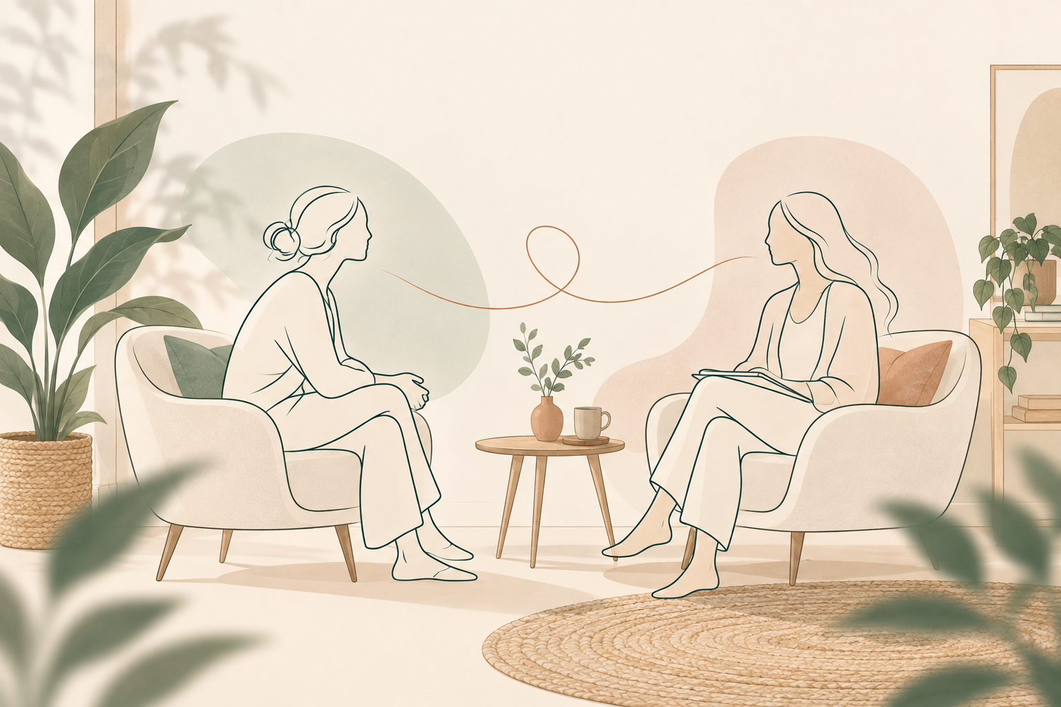 Illustration symbolisant la rencontre et l’écoute thérapeutique